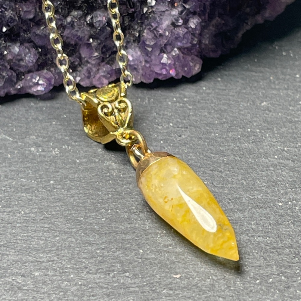 Yellow Jade Nugget Necklace Pendant Gold Plated Chain - Picture 3 of 15